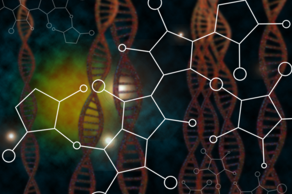 DNA strands and hexagons