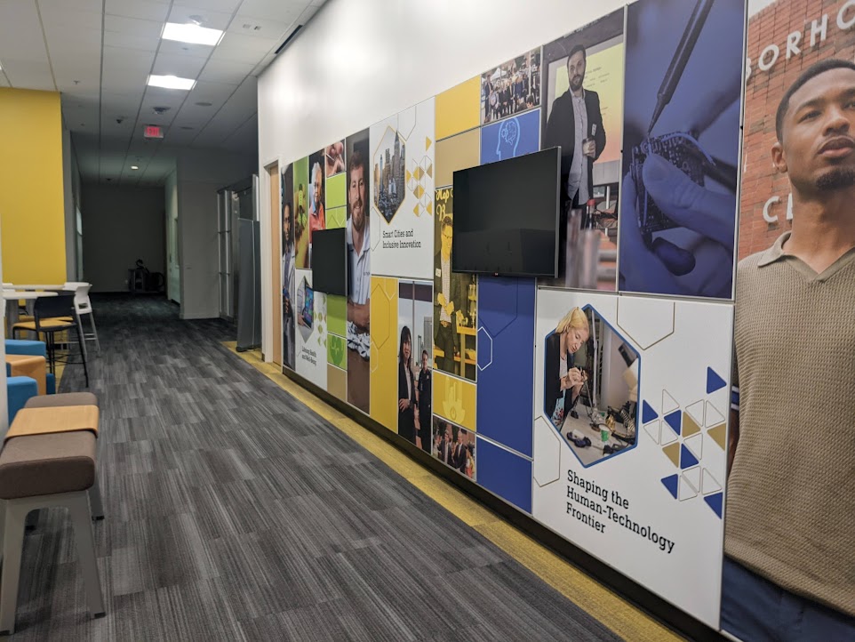 Mural wall and hallway along side of Burdell collaborative space