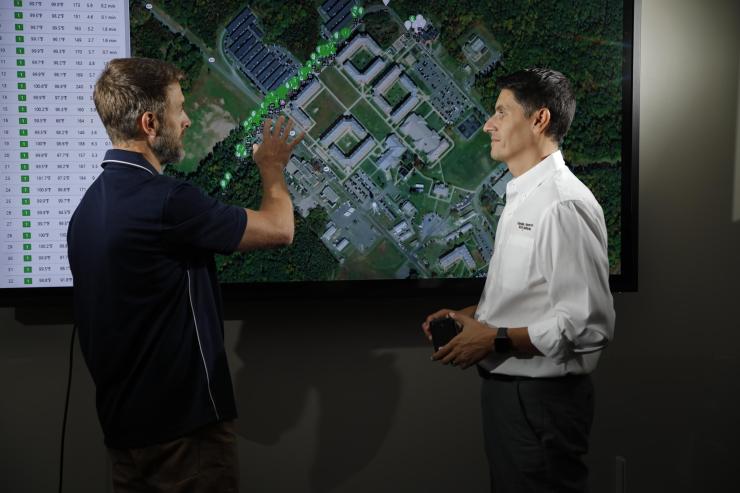 <p><em>The goal of this project is to predict as many heat-related injuries among soldiers as possible before they happen to save lives. Pictured are the project's co-leads: GTRI Senior Research Engineer Brian King, left, and GTRI Principal Research Engineer Alessio Medda, right. (Photo Credit: Christopher Moore, GTRI). </em></p>