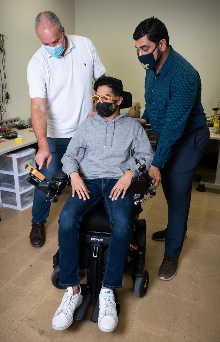 <p>Left to Right: Researchers Omer Inan (director of the Inan Research Lab, Linda J. and Mark C. Smith Chair in Bioscience and Bioengineering, associate professor in the School of Electrical and Computer Engineering, and adjunct associate professor in the Wallace H. Coulter Department of Biomedical Engineering), Arpan Bhavsar (co-inventor of MagTrack and research engineer at the Inan Research Lab), and Nordine Sebkhi (co-inventor of MagTrack and Postdoctoral Researcher at the Inan Research Lab)</p>