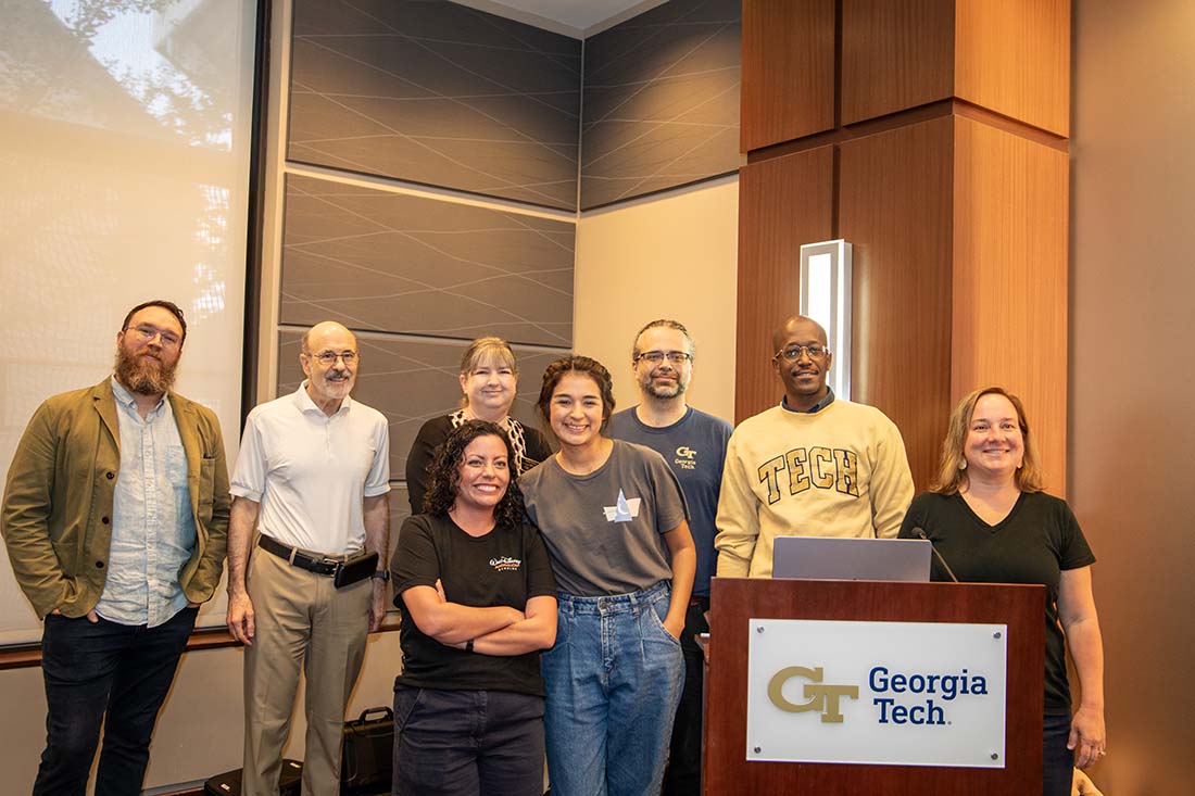 Pictured left to right: Clint Zeagler, Jay Bolter, Nicole Dial, Kelly Ritter, Erika Becerra, Brian Magerko, John Thornton, Maribeth Coleman