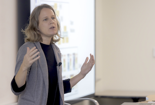 IRIM's Sonia Chernova lecturing in a classroom.