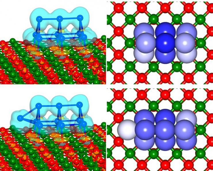 <p>A single atom makes a difference in the catalytic properties of platinum nanoclusters. Shown are platinum 9 (top) and platinum 10 (bottom). (Credit: Uzi Landman, Georgia Tech)</p>