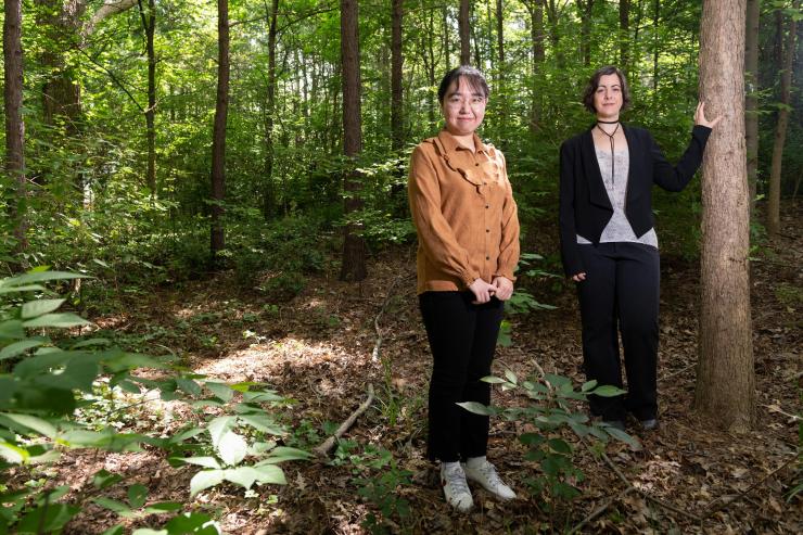 <p>Georgia Tech Postdoctoral Fellow Yue Wang and Assistant Professor Jenny McGuire are studying pollen sample data from across the North American continent to develop improved strategies for conserving biodiversity. (Credit: Allison Carter, Georgia Tech)</p>