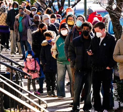 Masked People standing in line