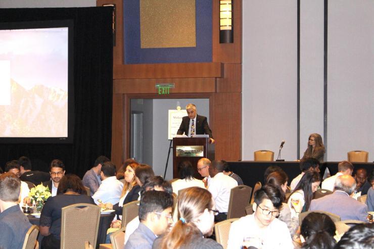 <p><em>Georgia Tech's Executive Vice President for Research Chaouki Abdallah delivers opening remarks at MLSE 2019 luncheon.</em></p>