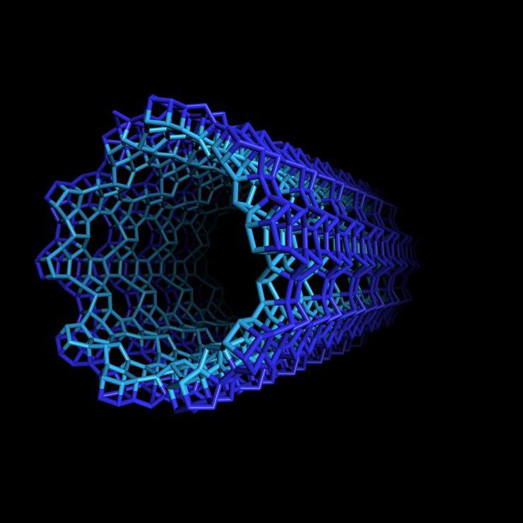 <p><em>The single-walled zeolitic nanotube is composed of a microporous aluminosilicate wall encapsulating a hollow mesoporous core. (Credit: Tom Willhammar, Stockholm University</em>)</p>