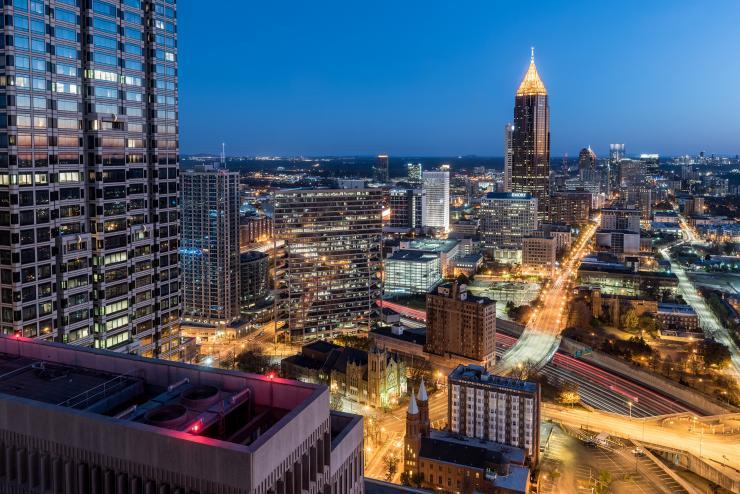 <p>A majority of the world's people now live in urban areas, like Atlanta, creating both challenges and opportunities for "Smart Cities." (Credit: Rob Felt, Georgia Tech)</p>