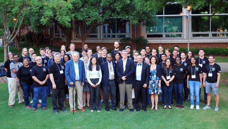 <p>We are BioE. Graduate students, directors past and present, faculty, and staff gather in the quad.</p>