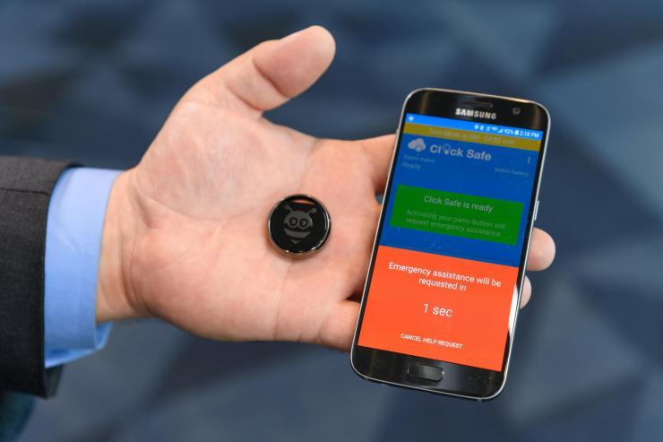 <p>When activated, ClickSafe connects to a cell phone to alert authorities that a case manager needs assistance. (Photo: Rob Felt, Georgia Tech)</p>