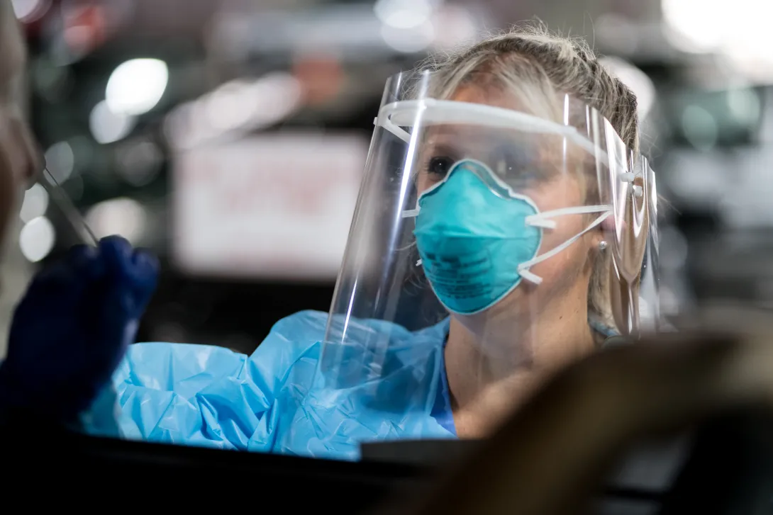 Nurse wearing face shield