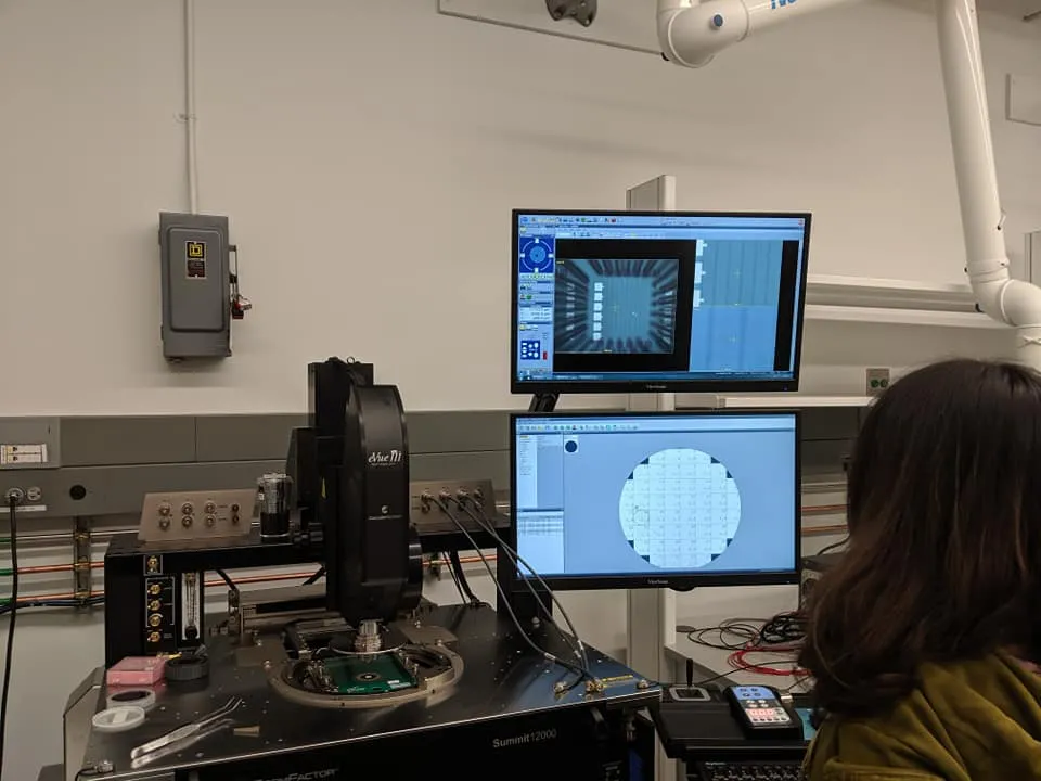 Student of Shimeng Yu at a probe station 